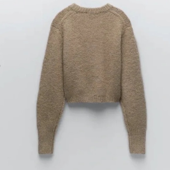 Zara Alpaca Wool Blend Mink Taupe Crop Sweater - Picture 4 of 8